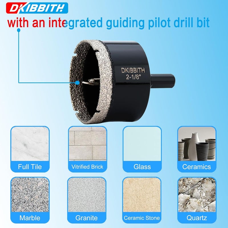 DKIBBITH 2-1/8" Diamond Hole-Saw Bits with Pilot Drill Bit - 2pc 2-1/8 in Diamond Tipped Tile Hole Saws with Guiding Bit for Accurate Drilling, for Porcelain Tile Ceramic Pots Granite Stone Glass Bottles 55mm. - Image 4